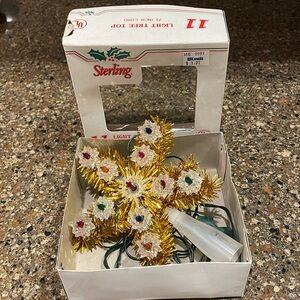 Vintage Sterling 11 Multi-Colored Light Christmas Tree Star Gold Tinsel Topper